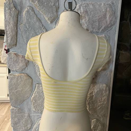 Guess  Yellow And White Stripped Form Fitting Scoop Neck Cropped Top- Size XS