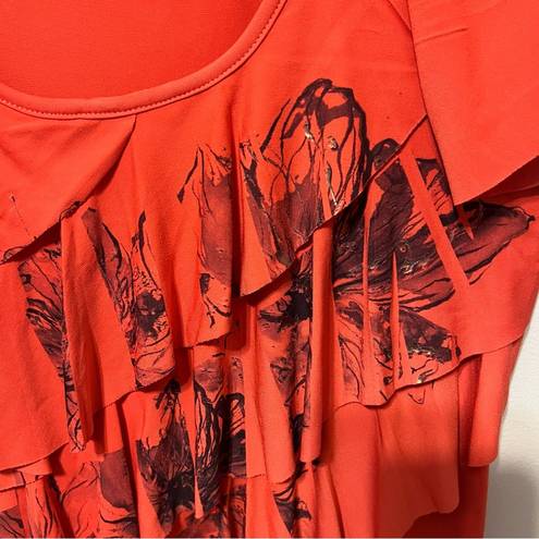 AB Studio  Coral Orange Floral Short Flutter Sleeve Blouse Size M