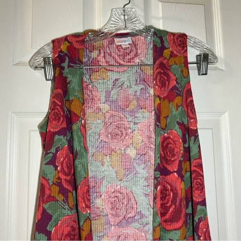LuLaRoe  Multicolor Floral Print Knit Sleeveless Open Vest Kimono Duster XS