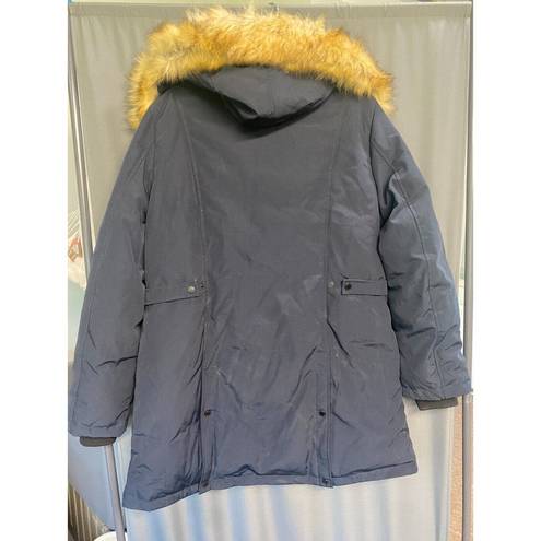 Sam Edelman  Parka Jacket Womens XL Blue Faux Fur Trim Hoodie Full Zip B83