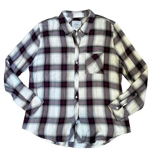 Rails  Women’s Sz L Plum Navy White Plaid Hunter Long Sleeve Button Down Shirt