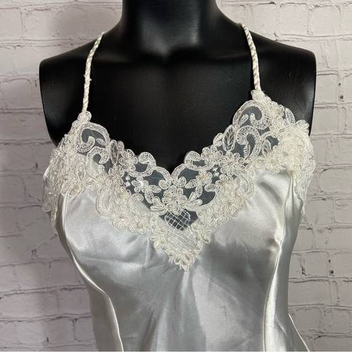 Linea Donatella  White Beaded Nightgown Lingerie Satin Babydoll Medium