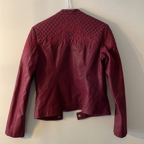 Pleather Red Embroidered Jacket