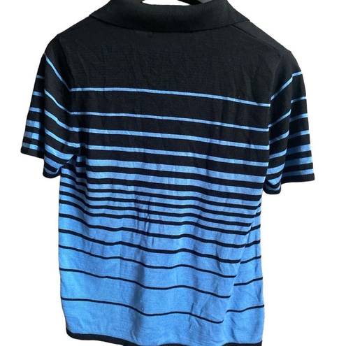 August Silk  Knits 100% Silk Blue/Black Striped Top. Size Large.