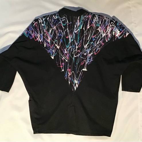 INC VTG Black Denim Jacket USA Made Splatter Painted Deigns By Create A Sweet 