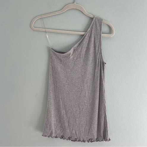 Lovers + Friends  Ribbed One-Shoulder Tank Top Grey NWT
