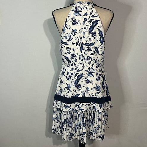 Shoshanna  Georgian White Blue Floral High Neck Sleeveless Shift Dress Women's 8