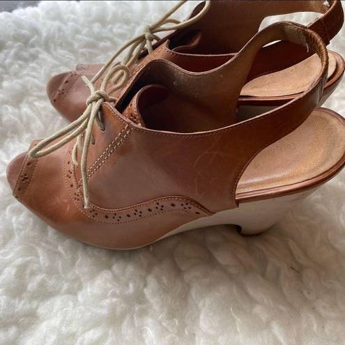 Krass&co COLE ROOD & HAAN . brown LEATHER LACE UP GLADIATOR PEEP TOE WEDGE SANDALS