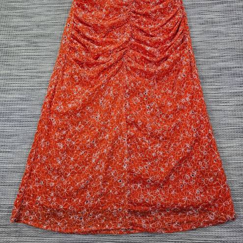 ASOS  Design Womens 10 Orange Ruched Maxi Dress Floral Embroidery Puff Sleeves