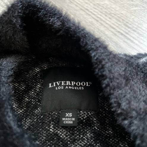 Liverpool  Super Soft Button Front Sweater “Bomber” Cardigan Black Herringbone XS