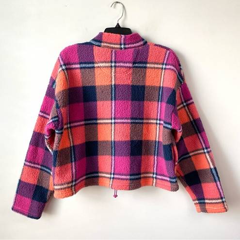 American Eagle  Plaid Crop Teddy Sherpa Fleece Jacket M