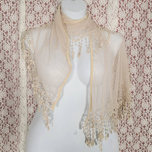 Unbranded NWT Vintage 90s cream fringe scarf shawl
