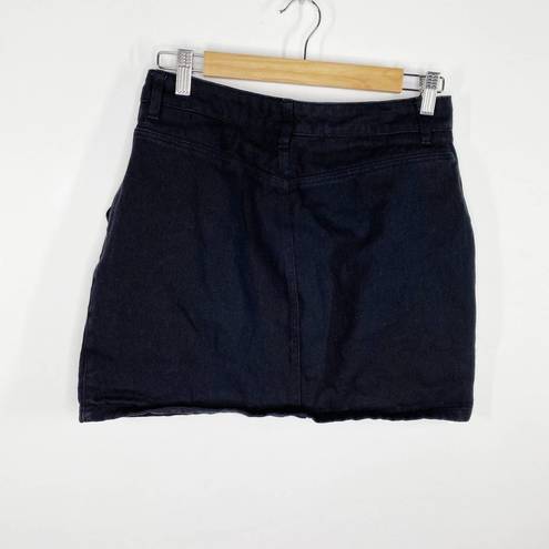 Sans Souci  Black Denim Front Zip O-Ring Cotton Mini Skirt Women's Size Medium M