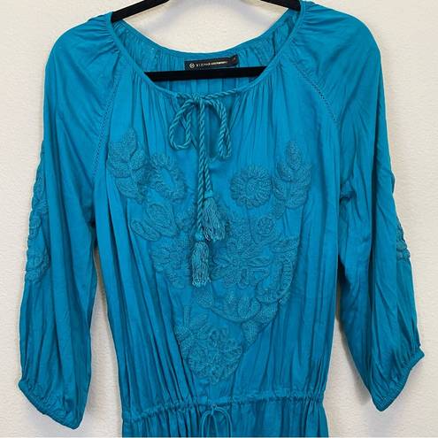 Vix Paula Hermanny  Embroidered Caftan Swim Cover Up Turquoise Size S