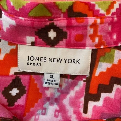 Jones New York  Blouse Size XL Multi Color Long Sleeves 100% Polyester Shirt Top