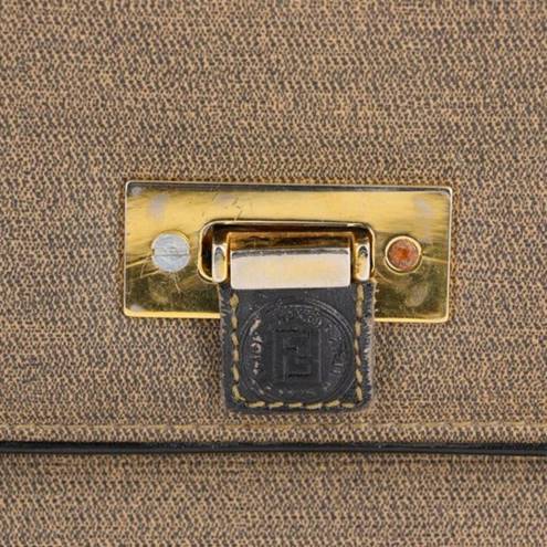 Fendi Authentic Vintage  Oatmeal Coated Canvas Logo Top Handle Handbag