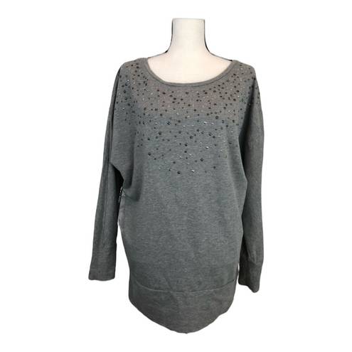 DKNY DNKY Jeans Womens Grey Sequin Accent Long Sleeve 100% Cotton Shirt Size M Medium