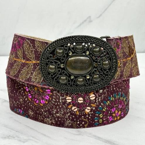 Chico's  Vintage Genuine Leather Floral Sequin Embroidered Belt Size Medium M