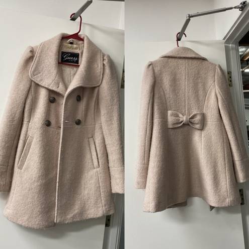 Guess wool blend knee length pea coat double breasted pastel blush pink Small