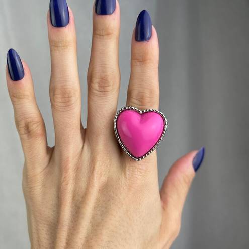 Bubblegum 💕 VTG Y2K  Pink Heart Ring Silver Tone Band 3D Puffy Heart Size 6