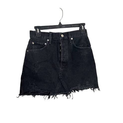 AGOLDE  Quinn High Rise Denim Skirt Distressed Cult Black Size 25 NEW