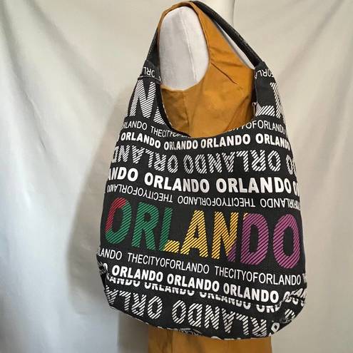 Robin Ruth  ORLANDO Hobo Large Shoulder Bag Black Canvas Texture Lettering Tag