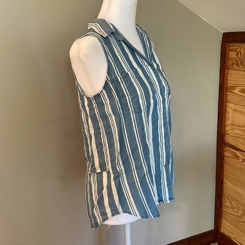 Harper  Sleeveless Striped Chambray Button Up Top Extra Small