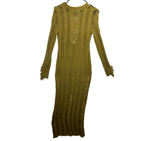 Micas NWT  Open Knit Long Sleeve Olive Green Maxi Dress Size Large Beachwear