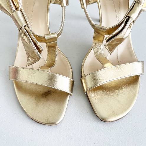 Kate Spade Gold Leather Bow Accent Open Toe Heels