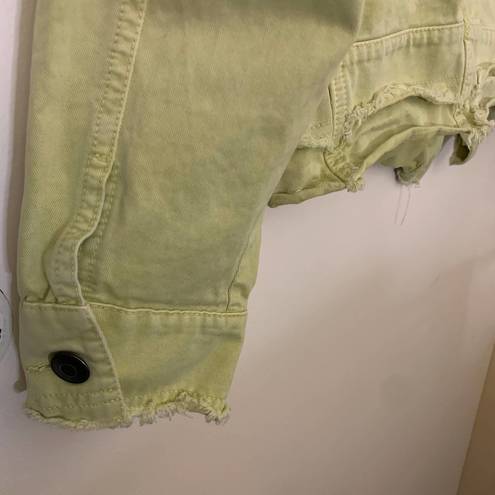 ZARA Neon Yellow Distressed Crop Denim Jacket