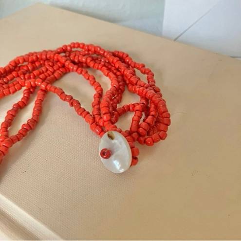 American Vintage Vintage “Naida” Coral and Seashell Beaded Necklace Beachy Nautical Holiday Vacation