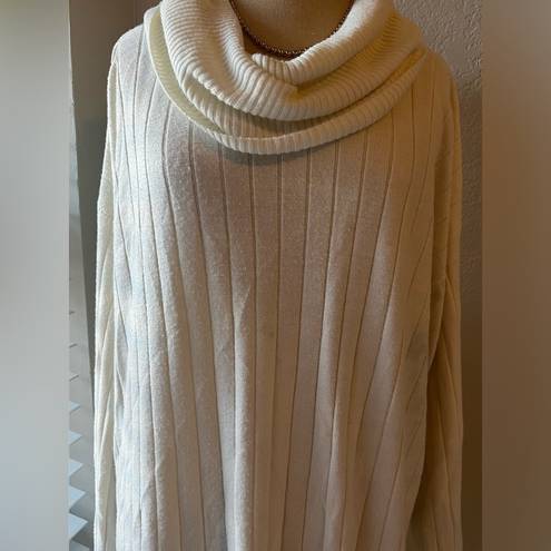 Ribbed Knit Sweater Turtleneck Cowl Tunic Cream size 2XL