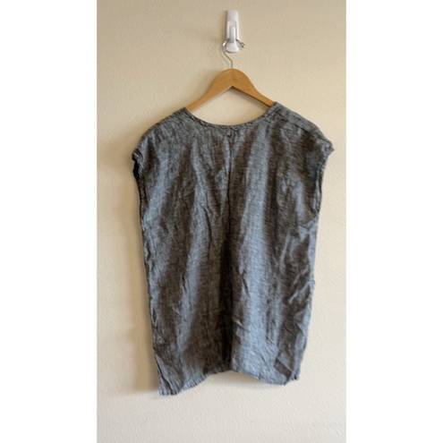 CP Shades  Gray Linen Split Neck Short Sleeve Tunic Blouse L