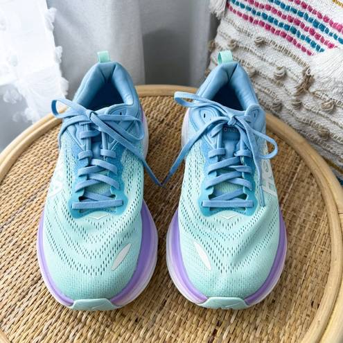 Hoka  One One Bondi 8 Airy Blue Sunlit Ocean Road-Running Sneakers Size 9 Wide