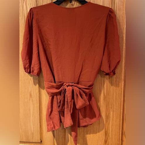 Bobeau  Women’s Rust Burnt Orange Picante Smock Tie Back V-Neck Blouse Top Medium