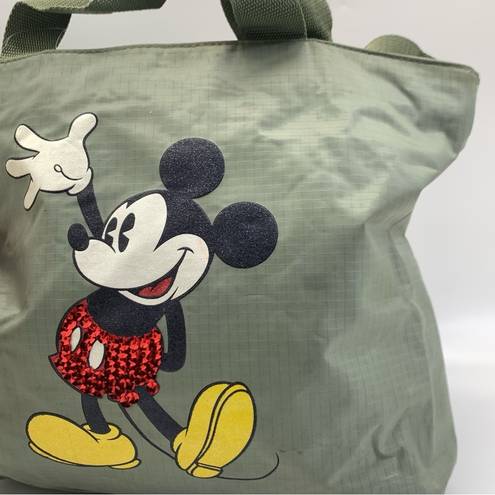 Disney  Mickey Mouse Green Shoulder Tote Bag Sequins Inside Pockets Zipper