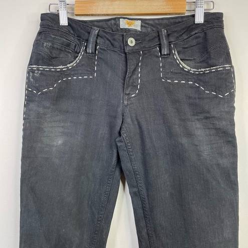 Antik Denim Y2K  Black Embroidered Distressed Stretch Bootcut Western Jeans 28