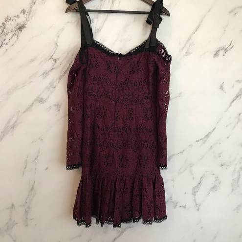 Alexis  Sophia Dress Burgundy Lace tie strap large midi long sleeve purple