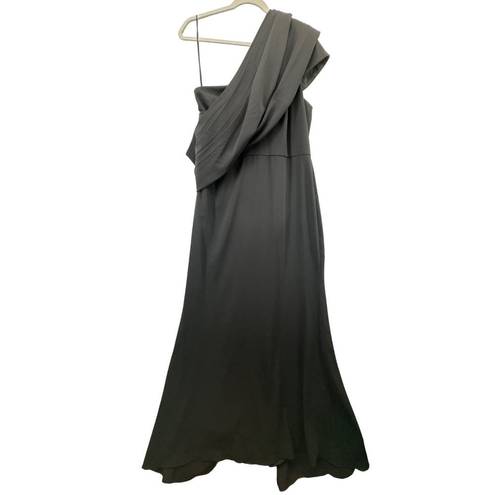 Badgley Mischka  Black Draped One Shoulder Ball Gown Sz 16 NEW MSRP $795 Classic