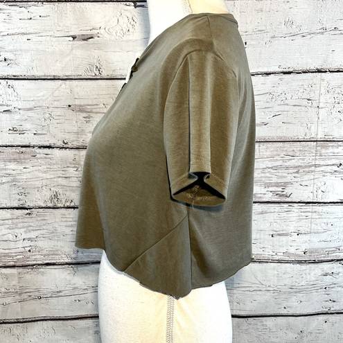 Edge GREEN ENVELOPE Cropped Rough  Top w Single Button Closure Olive Green-S