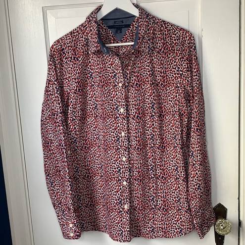 Tommy Hilfiger  Women’s July 4th Preppy Red Blue Roll-sleeve Button Blouse Sz L