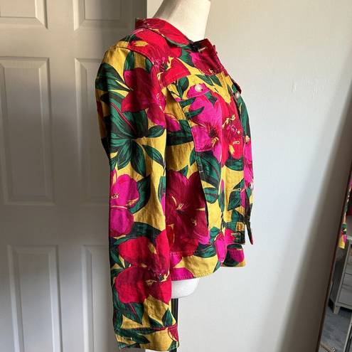 Krass&co Jones &  Pink Yellow Green Tropical Floral Button Down Jacket