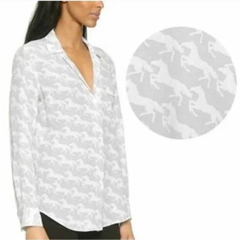 Equipment  Keira Long Sleeve Silk Button DownHorse Print Light Gray S