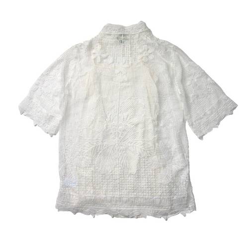 Farm Rio NWT  Tropical Wind Guipure Lace Shift in Off-white Shirt Dress S