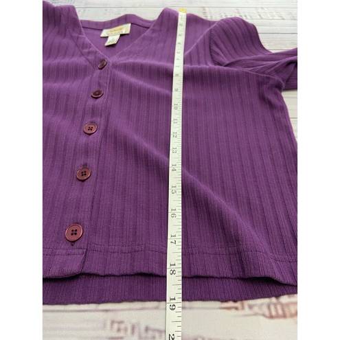 Talbots  Rib Knit Crop Button Front Cardigan Women Sp Purple Long Sleeve Cotton
