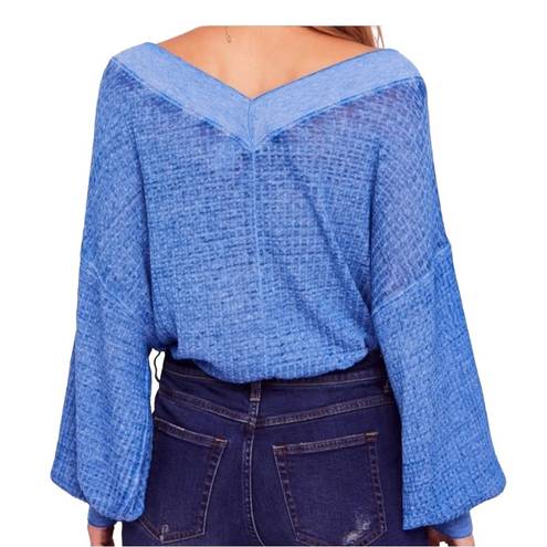 We The Free  waffle knit lightweight top domain sleeves blue crop top size small