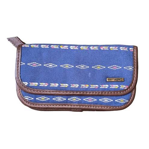 Aeropostale AERO  Wallet Aztec Print Canvas Leather fold over Snap Closure blue