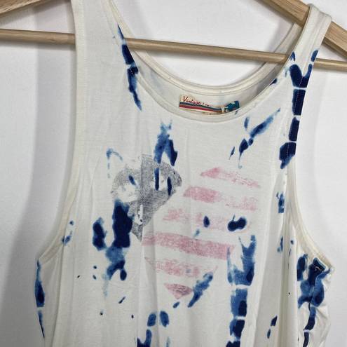 Vintage Havana  Ivory White Blue Tie Dye Crochet Flag Tank Top Women's Size Small