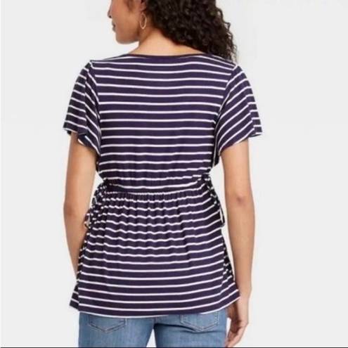 Isabel Maternity NWT XS  Navy Striped Flutter Sleeve Maternity Shirt Top