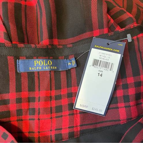 Polo NWT  Ralph Lauren 100% Silk Red Plaid Handkerchief A Line Skirt size 14